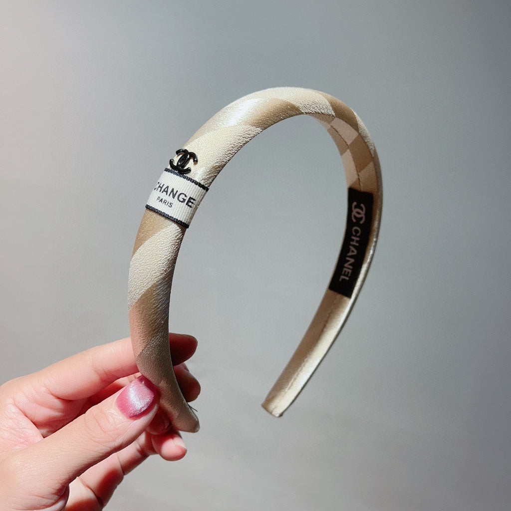 CHANEL TAN BEIGE SILK HAIRBAND 876967