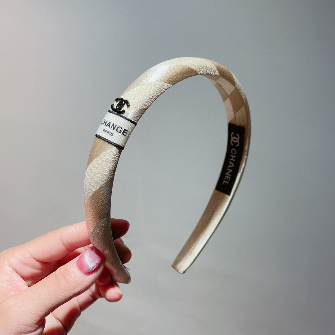 CHANEL TAN BEIGE SILK HAIRBAND 876967