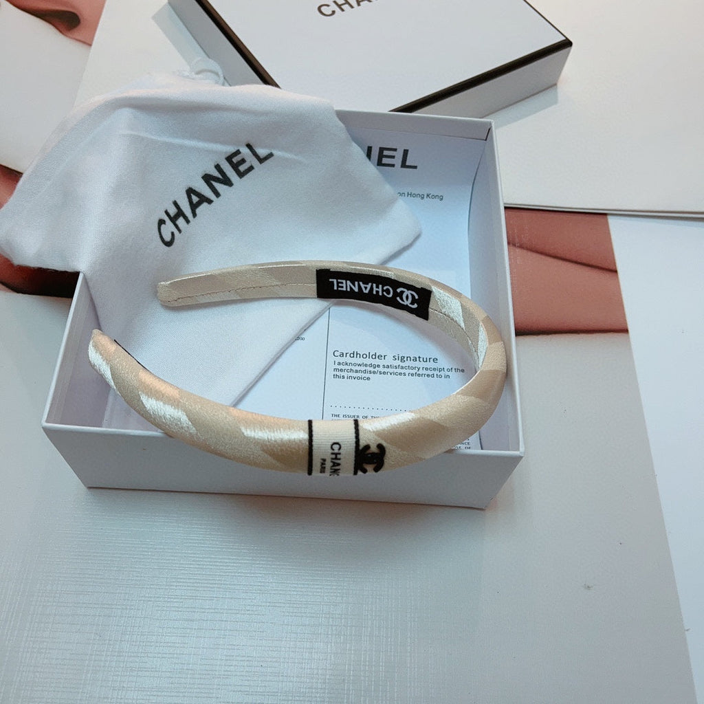 CHANEL TAN BEIGE SILK HAIRBAND 876967