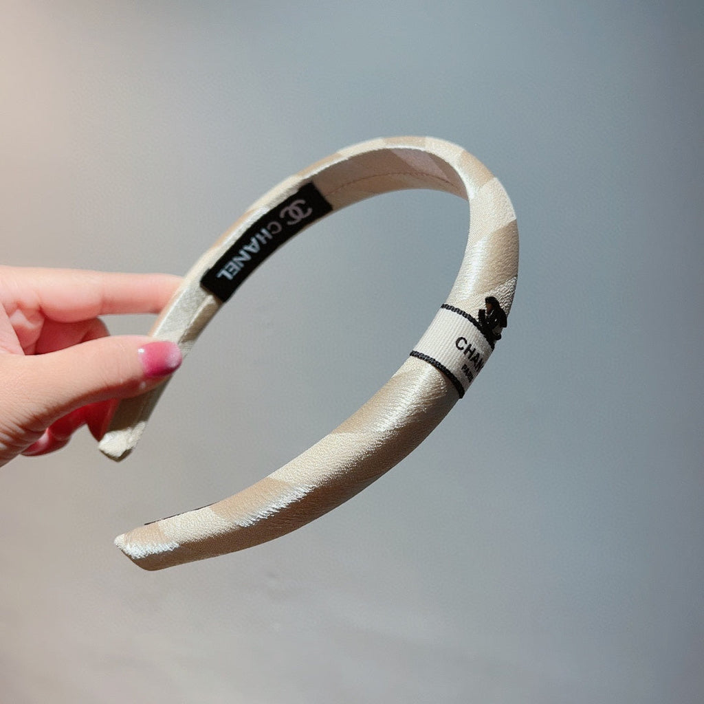 CHANEL TAN BEIGE SILK HAIRBAND 876967
