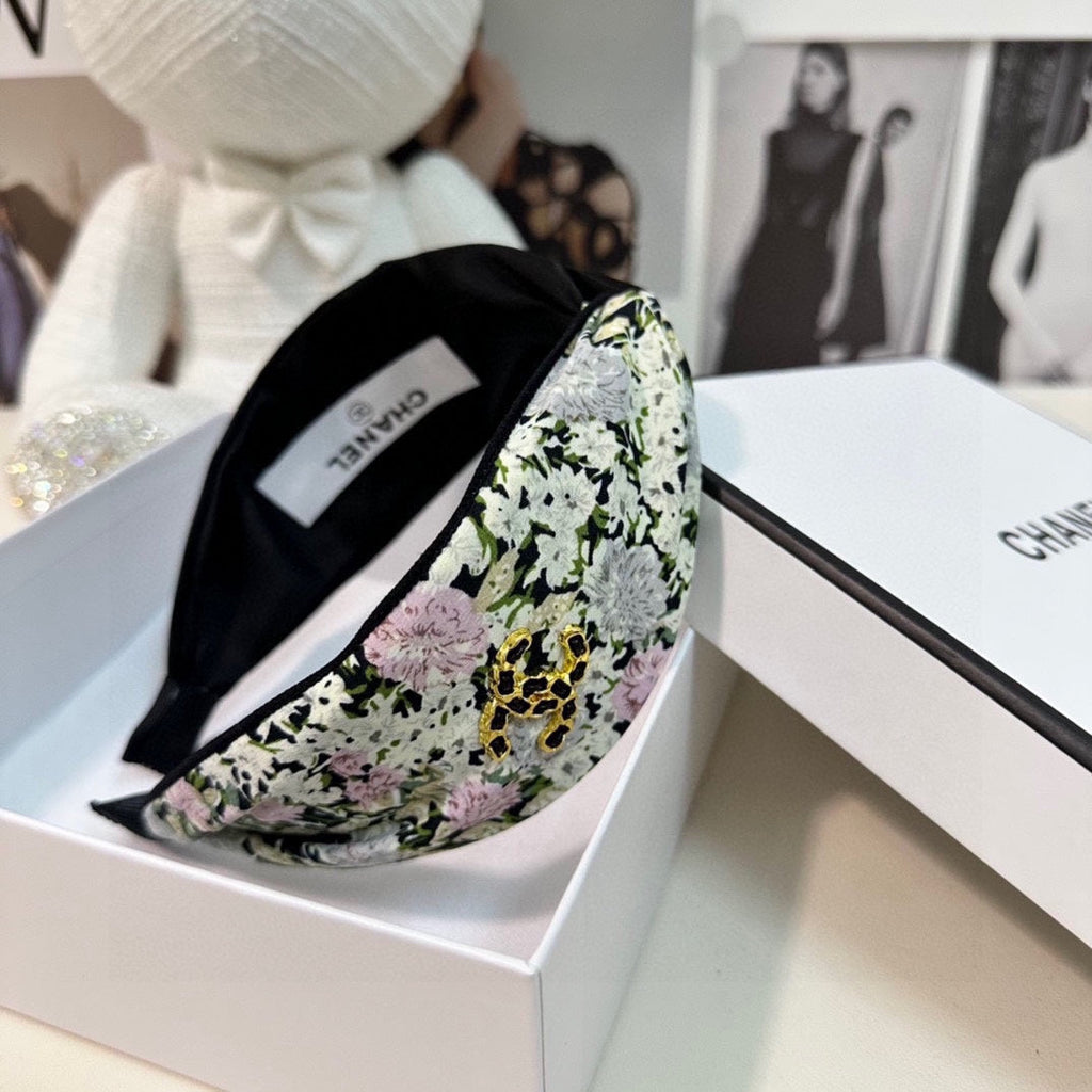 CHANEL COLORFUL FLOWER FABRIC HAIRBAND 877038
