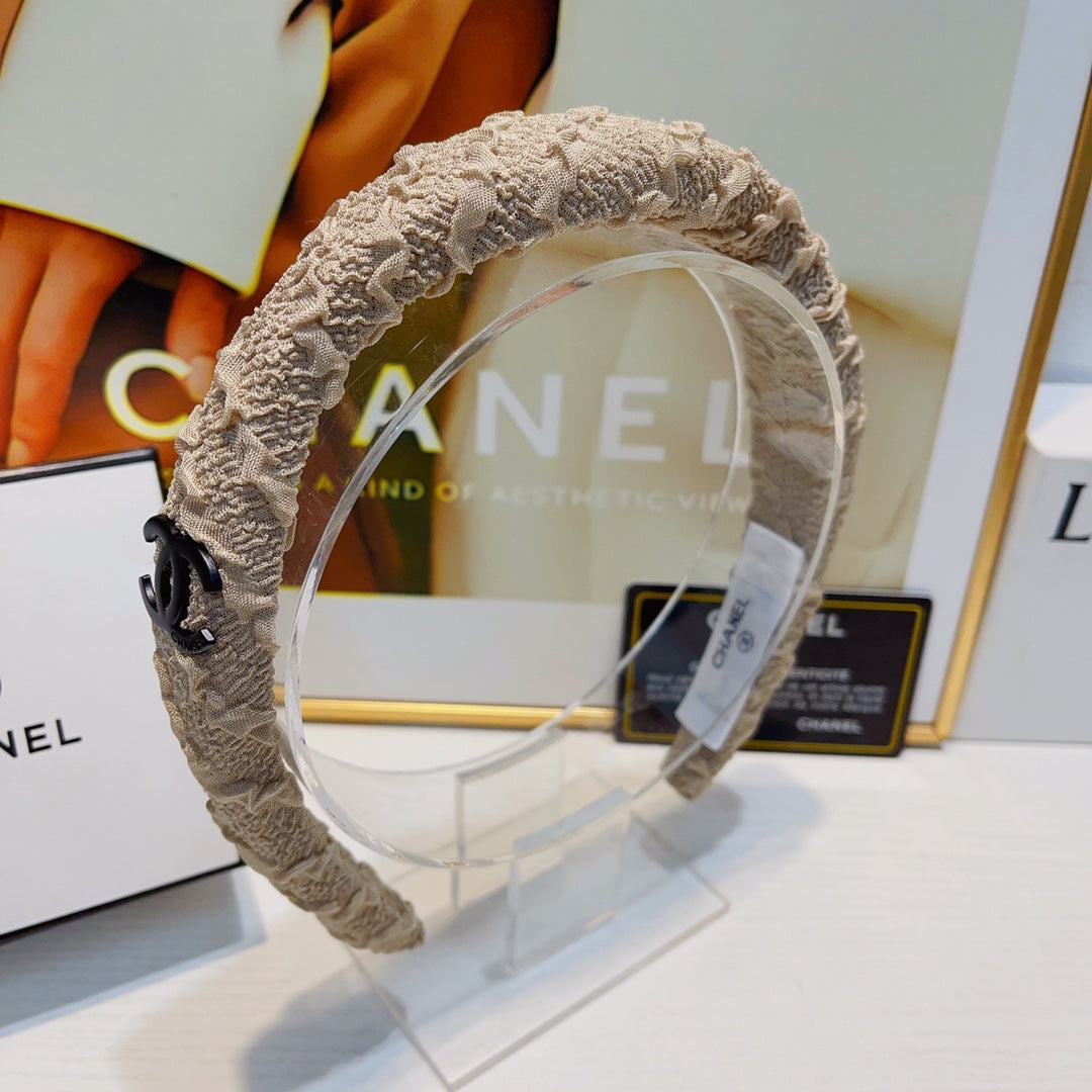 CHANEL TAN BEIGE WRINKLED FABRIC HAIRBAND 925629