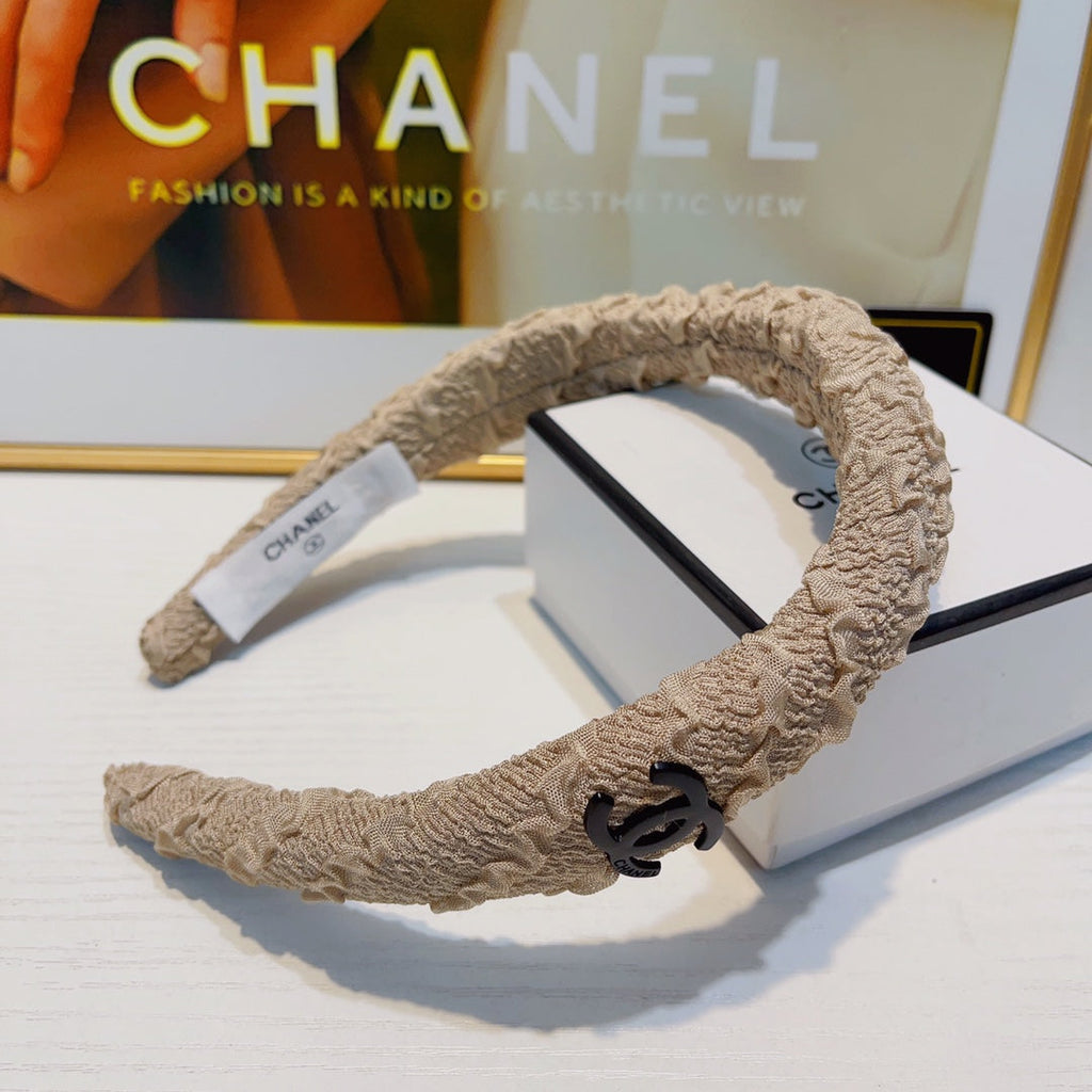 CHANEL TAN BEIGE WRINKLED FABRIC HAIRBAND 925629