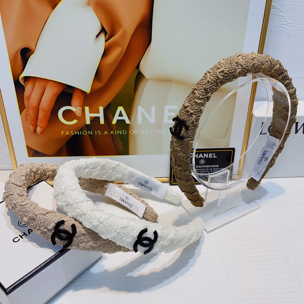 CHANEL TAN BEIGE WRINKLED FABRIC HAIRBAND 925629