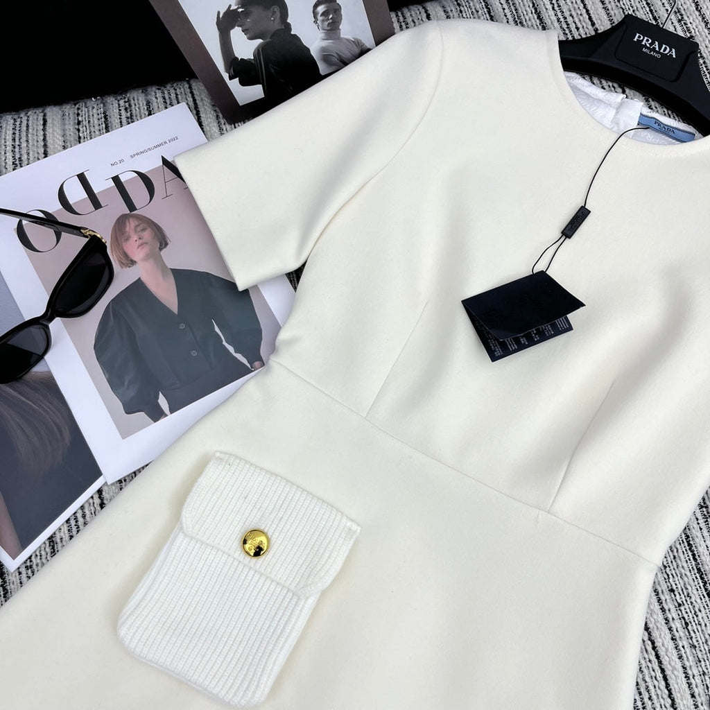 PRADA 25S CREW NECK SHORT-SLEEVE DRESS 350