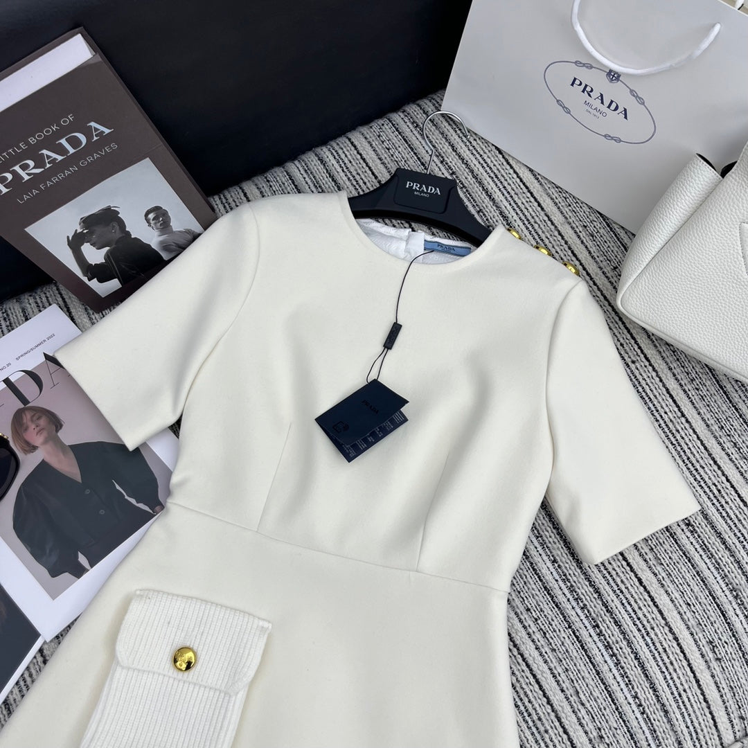 PRADA 25S CREW NECK SHORT-SLEEVE DRESS 350