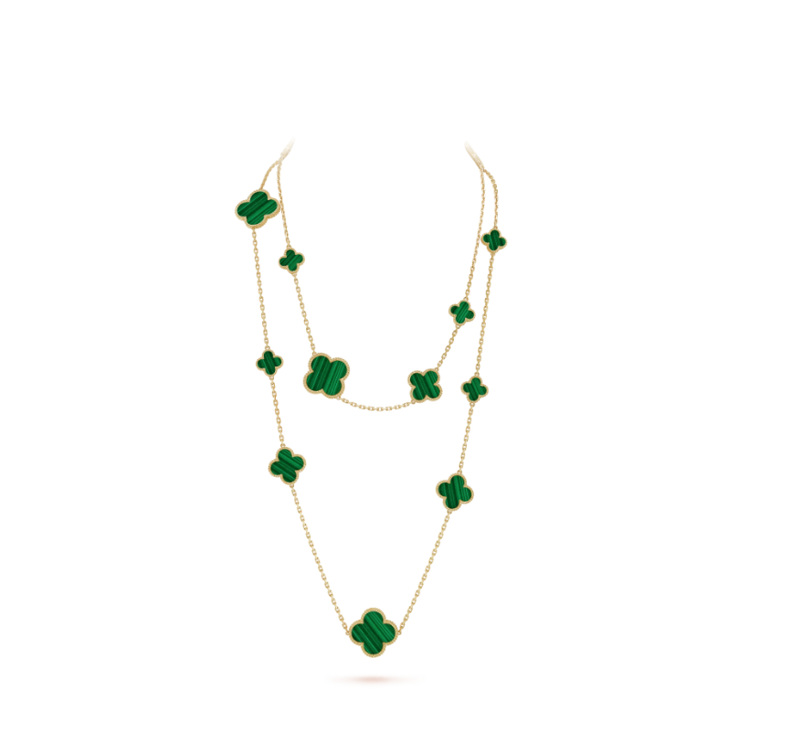 Van Cleef & Arpels CLOVER 16 MOTIF MALACHITE PINK GOLD NECKLACE