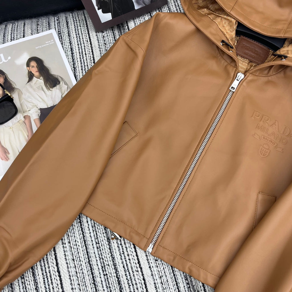 PRADA 25S HOODED SHEEPSKIN LEATHER JACKET 272
