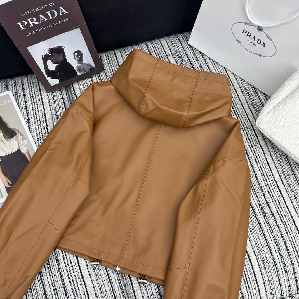 PRADA 25S HOODED SHEEPSKIN LEATHER JACKET 272
