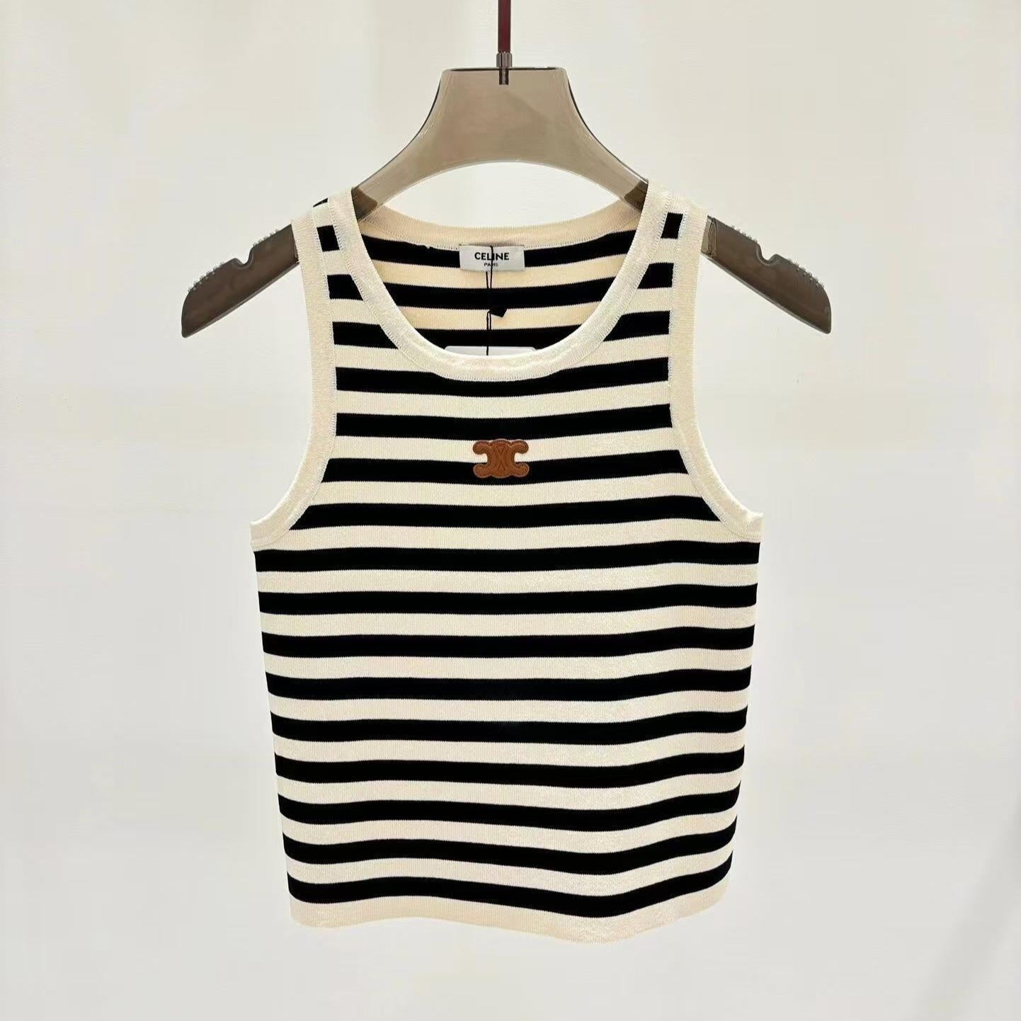CELINE Celin Black Beige Stripe Tank Top