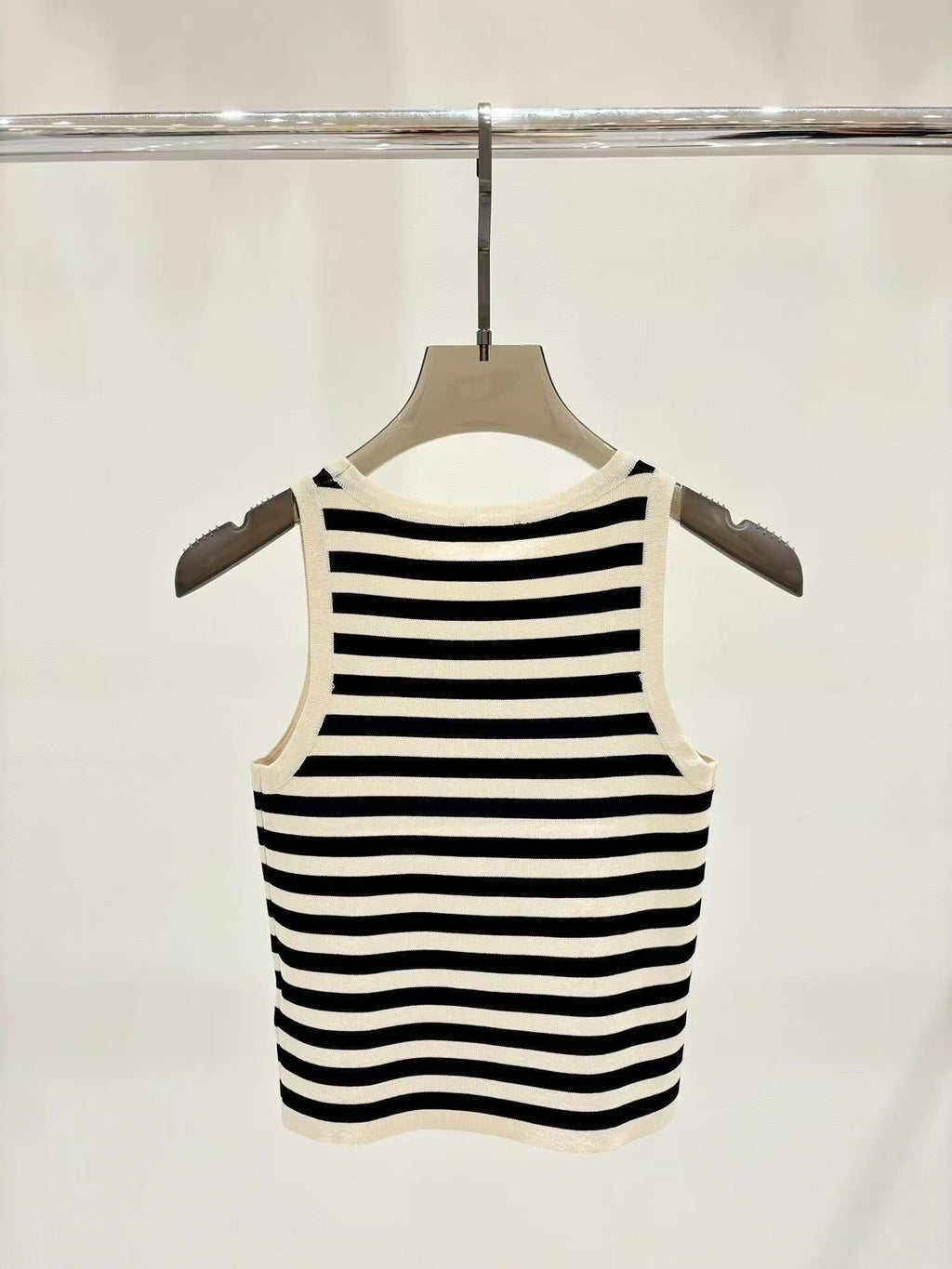 CELINE Celin Black Beige Stripe Tank Top