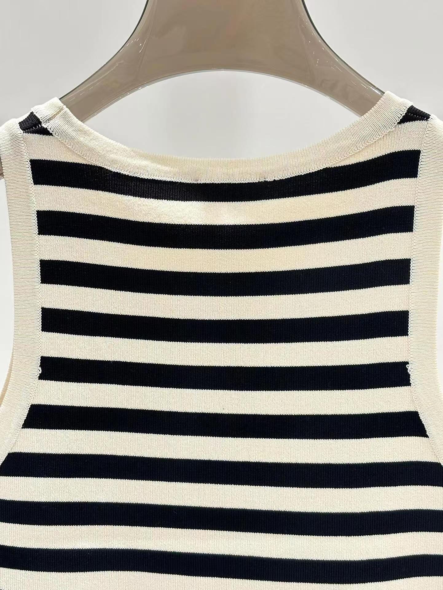CELINE Celin Black Beige Stripe Tank Top