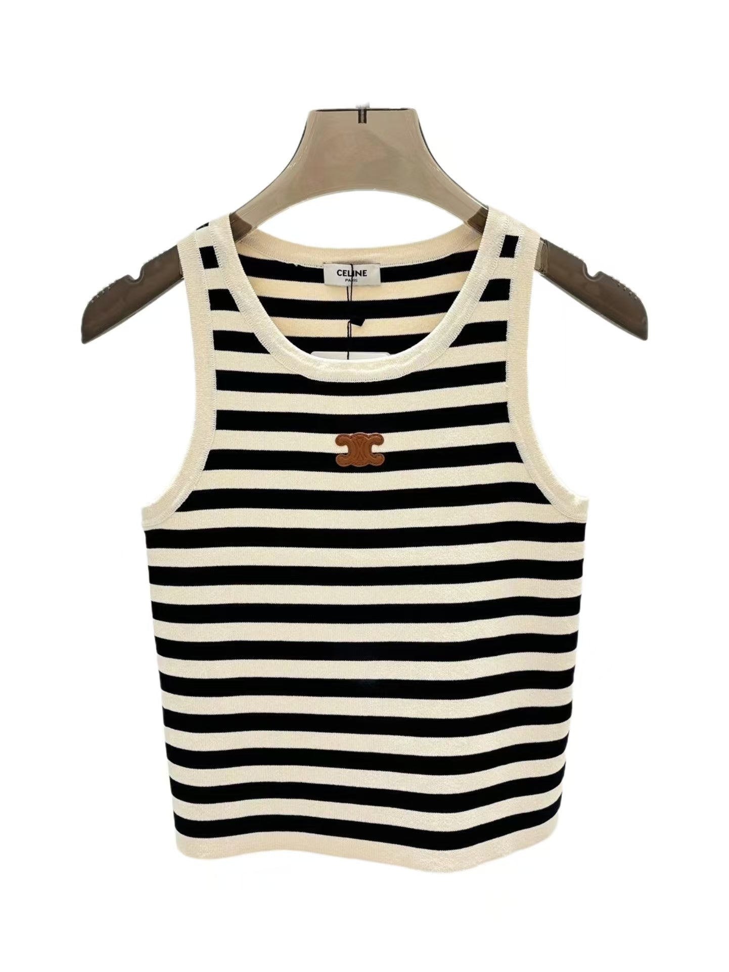 CELINE Celin Black Beige Stripe Tank Top