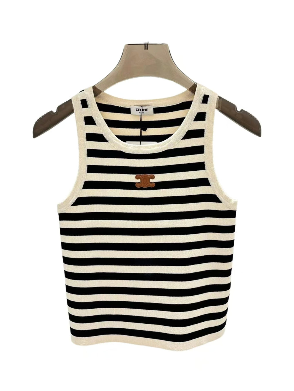 CELINE Celin Black Beige Stripe Tank Top
