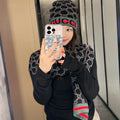 GUCCI SET SCARF AND HAT IN BLACK MONOGRAM CASHMERE 349665