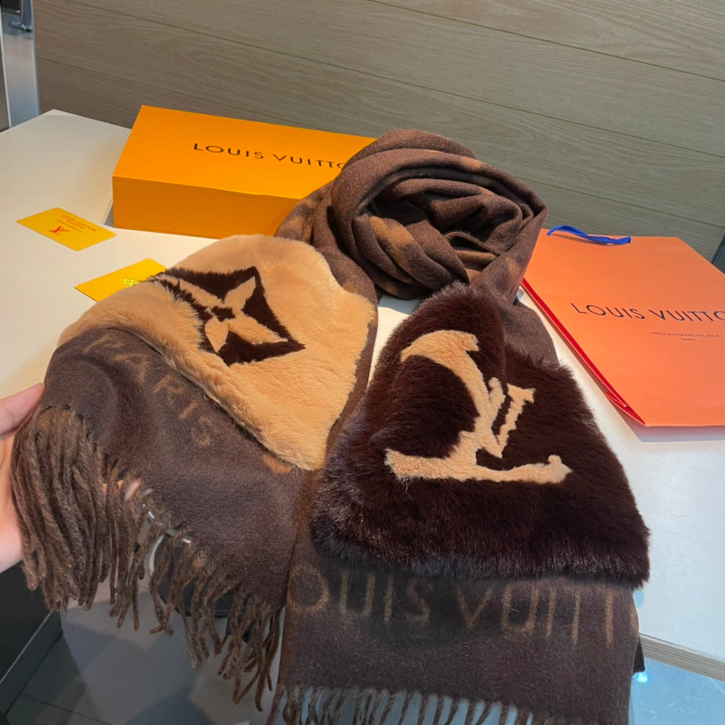 LOUIS VUITTON COLD REYKJAVIK SCARF 190 CM IN CHOCOLATE BROWN CASHMERE 394493