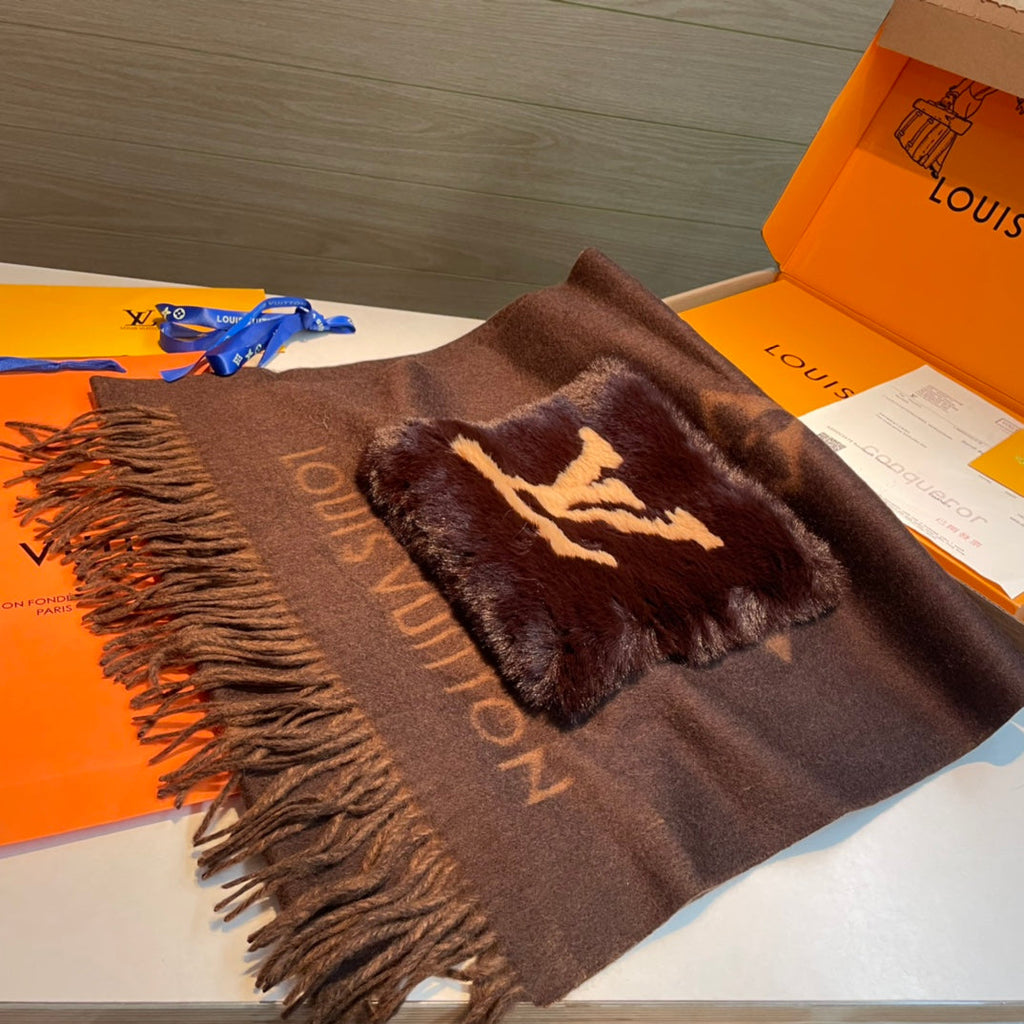 LOUIS VUITTON COLD REYKJAVIK SCARF 190 CM IN CHOCOLATE BROWN CASHMERE 394493