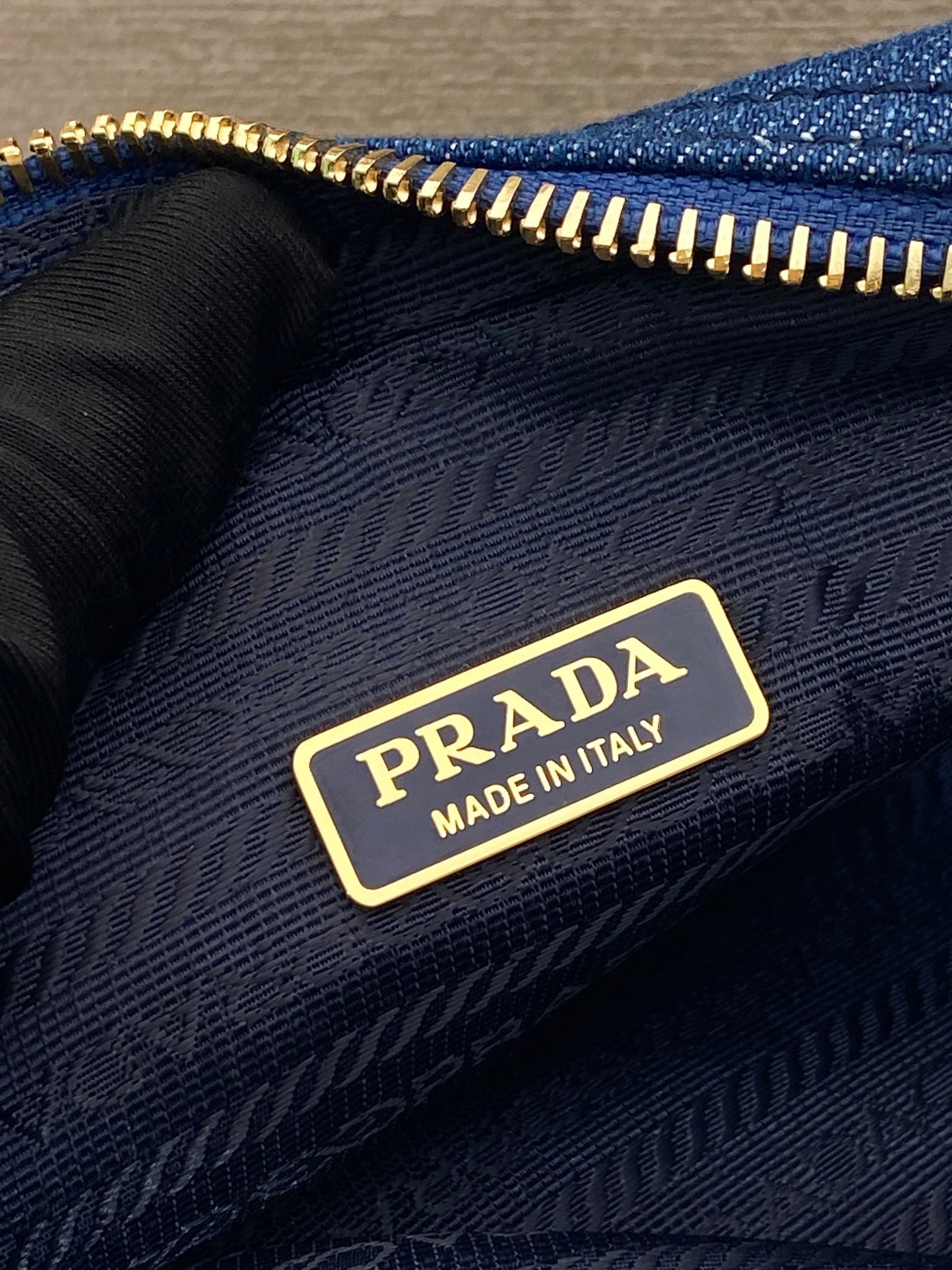 PRADA MINI BAG 14 IN AZURE BLUE DENIM GOLD HARDWARE