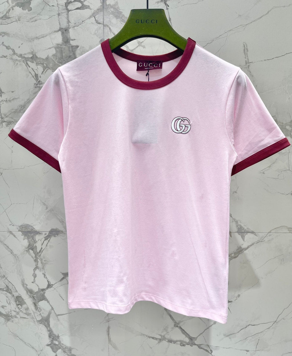 GUCCI Gucci Embroidered Short Sleeves T-shirt Pink Cotton