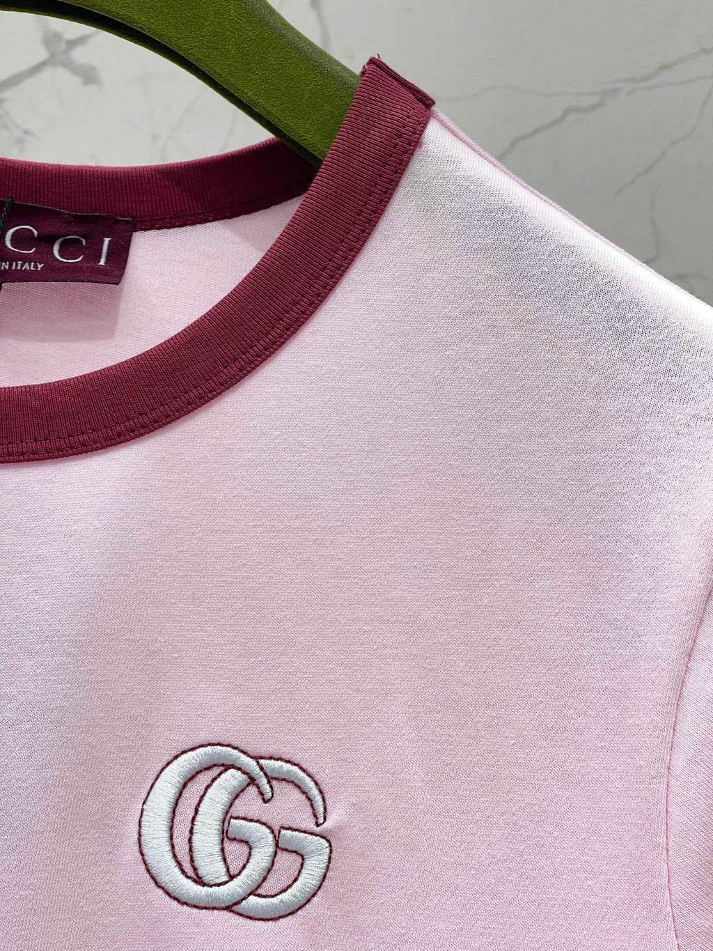 GUCCI Gucci Embroidered Short Sleeves T-shirt Pink Cotton
