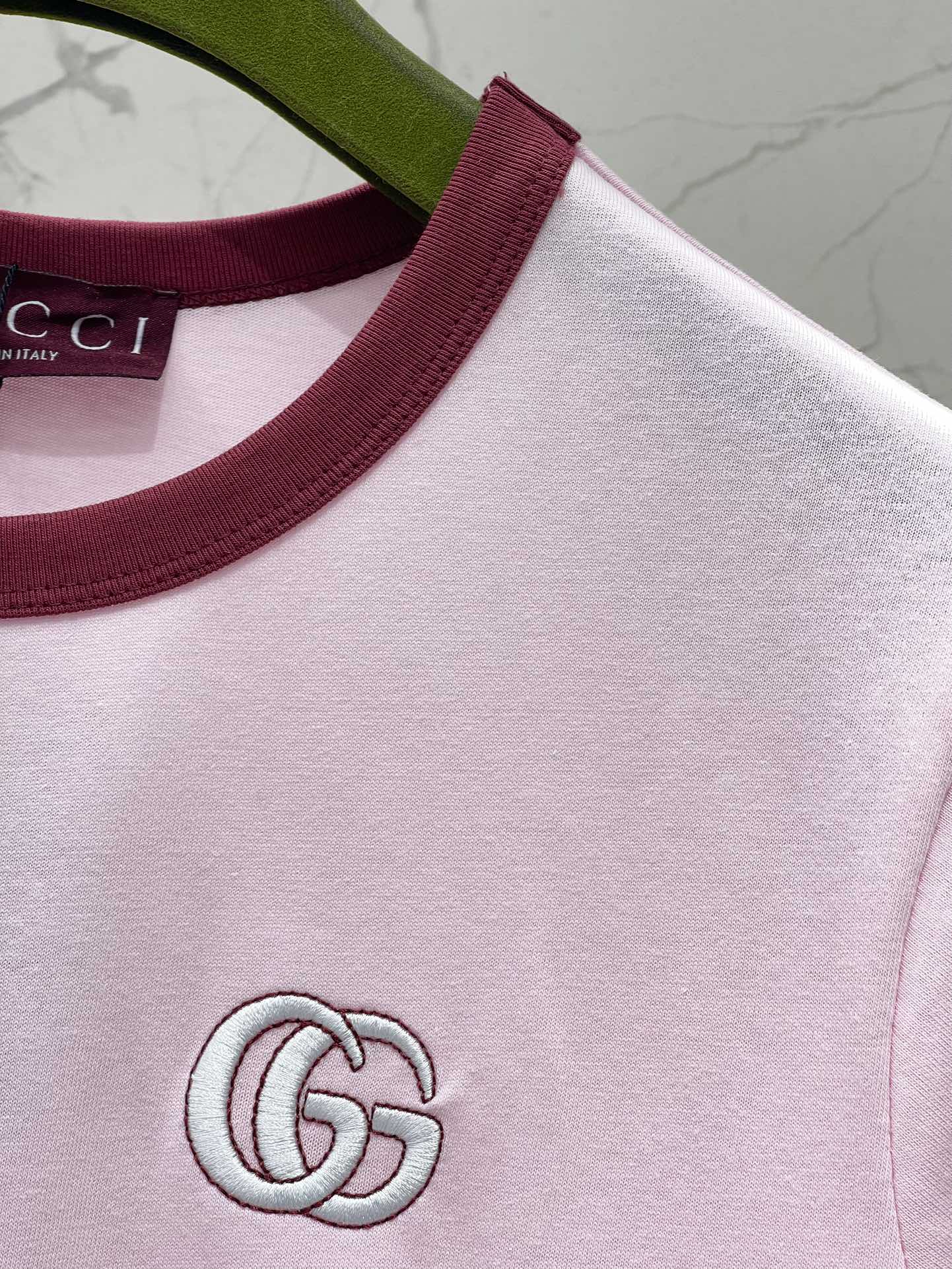 GUCCI Gucci Embroidered Short Sleeves T-shirt Pink Cotton