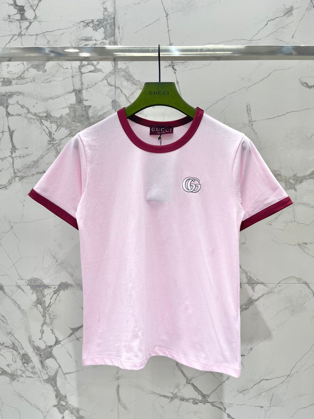 GUCCI Gucci Embroidered Short Sleeves T-shirt Pink Cotton