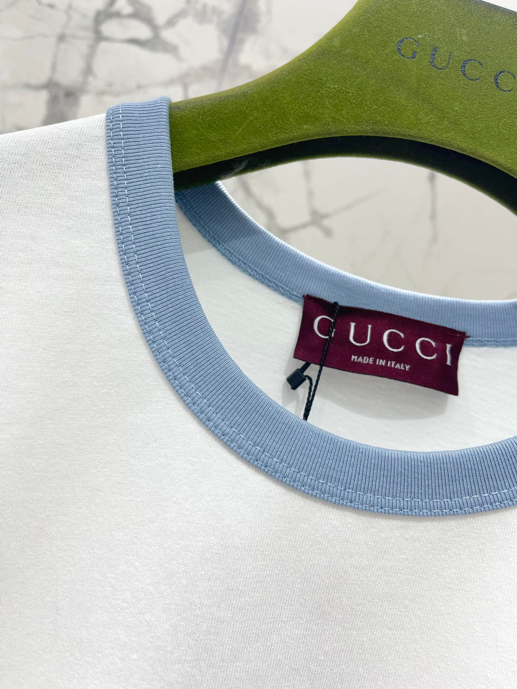 GUCCI Gucci Embroidered Short Sleeves T-shirt White Blue Cotton