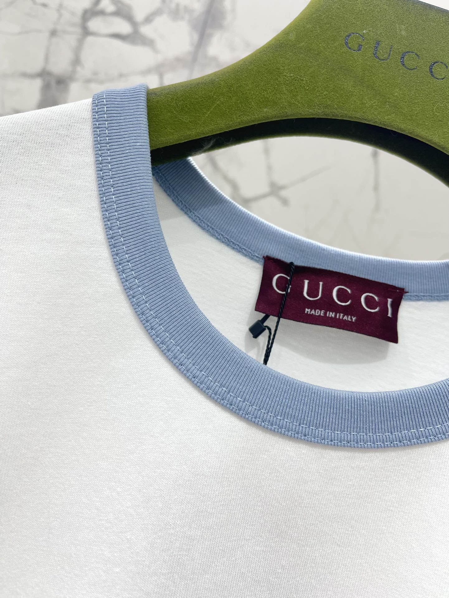 GUCCI Gucci Embroidered Short Sleeves T-shirt White Blue Cotton