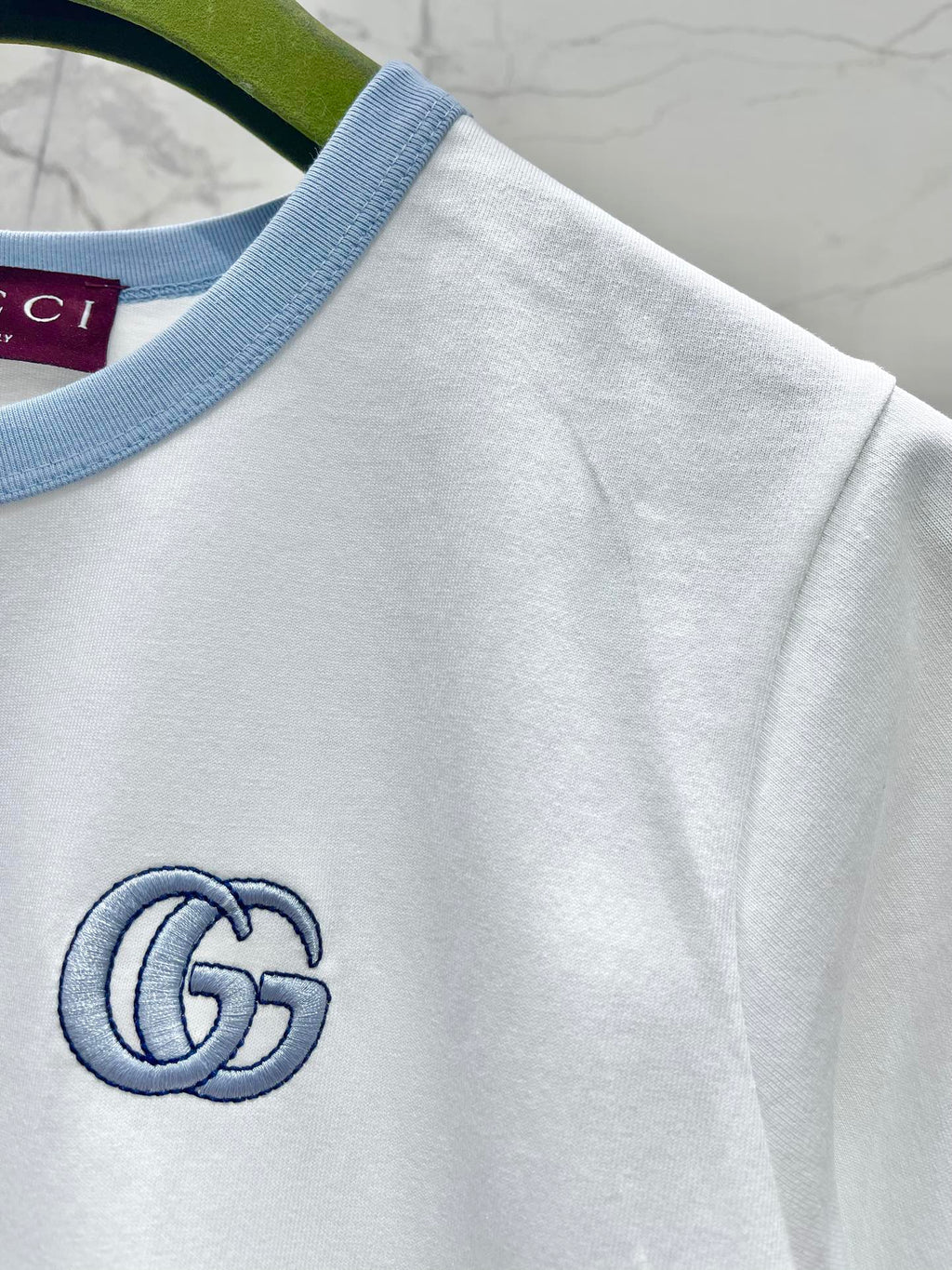 GUCCI Gucci Embroidered Short Sleeves T-shirt White Blue Cotton