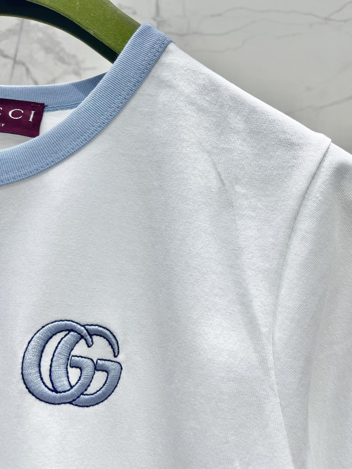 GUCCI Gucci Embroidered Short Sleeves T-shirt White Blue Cotton