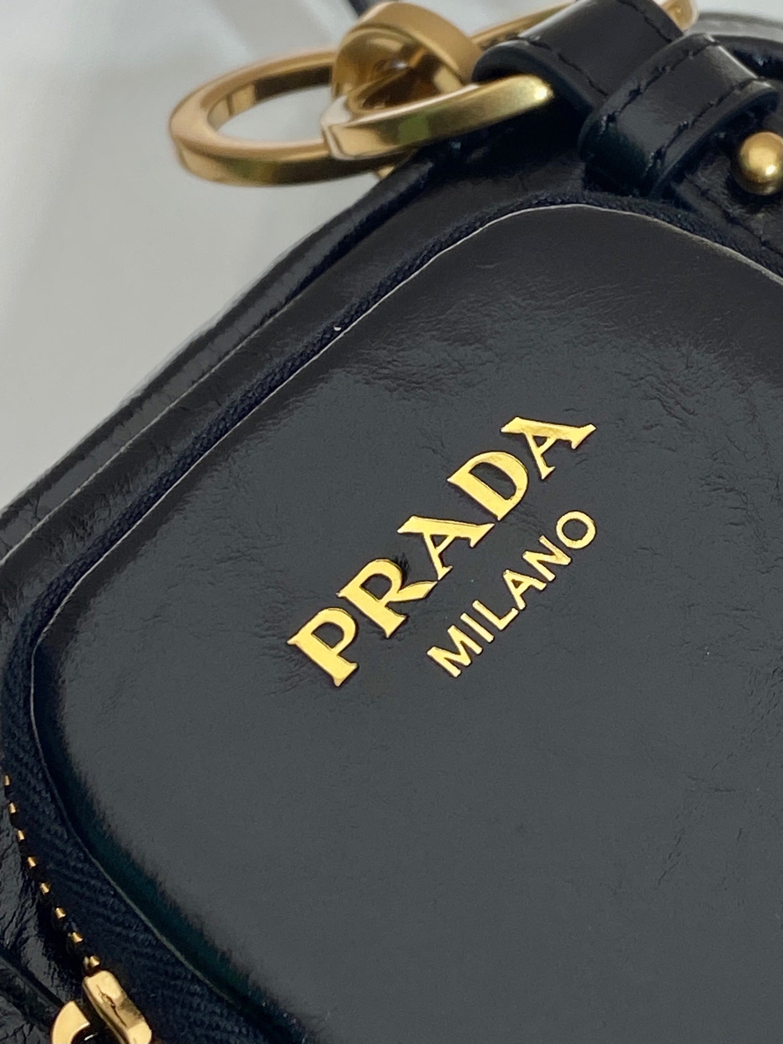 PRADA SMALL RECTANGULAR BAG 14 IN BLACK OIL WAX LAMBSKIN GOLD HARDWARE