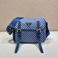 PRADA MESSENGER BAG 25 IN BLUE MIX WHITE TRIANGLE PATTERN EMBROIDERED FABRIC