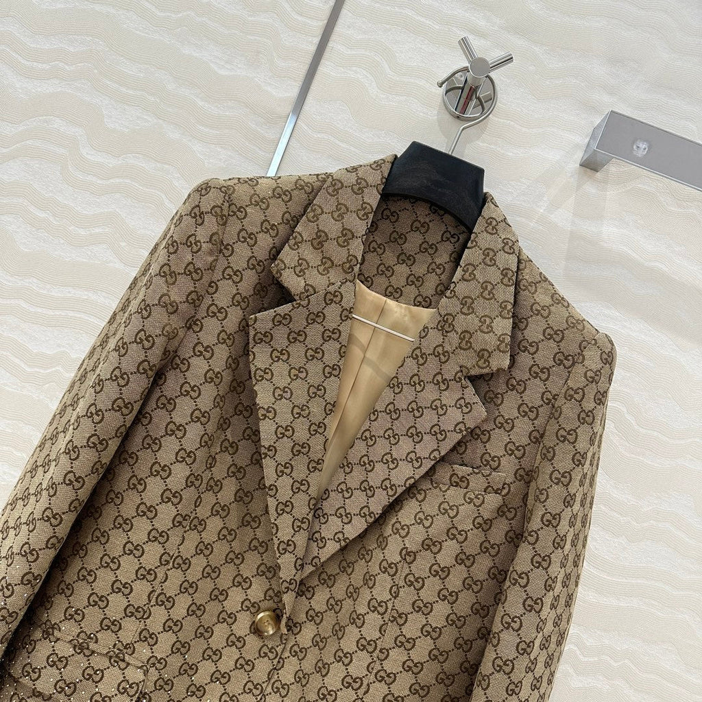 GUCCI Gucci Letter Jacquard Woven Jacket Light Brown Polyester Fiber