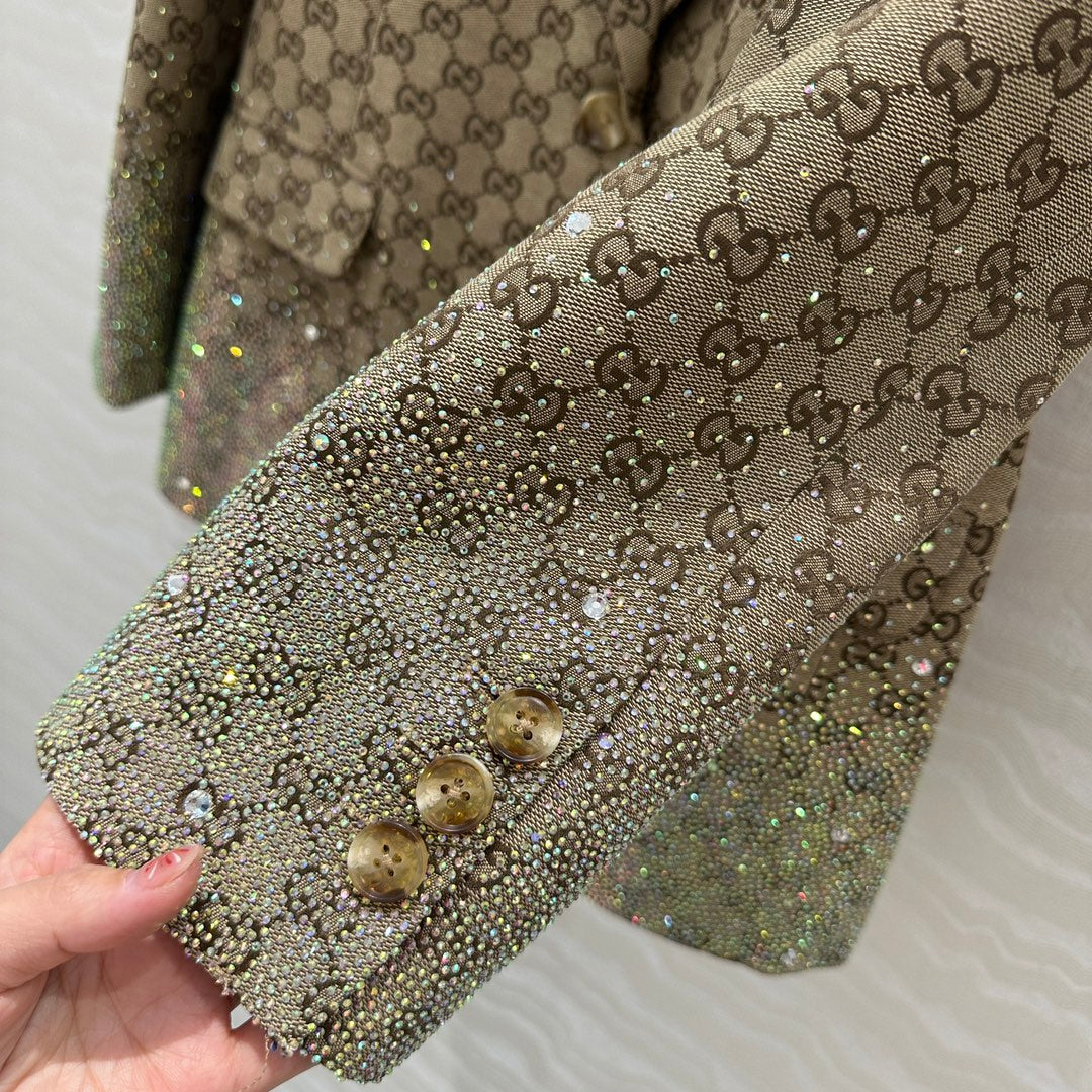 GUCCI Gucci Letter Jacquard Woven Jacket Light Brown Polyester Fiber