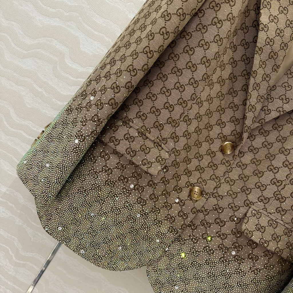 GUCCI Gucci Letter Jacquard Woven Jacket Light Brown Polyester Fiber