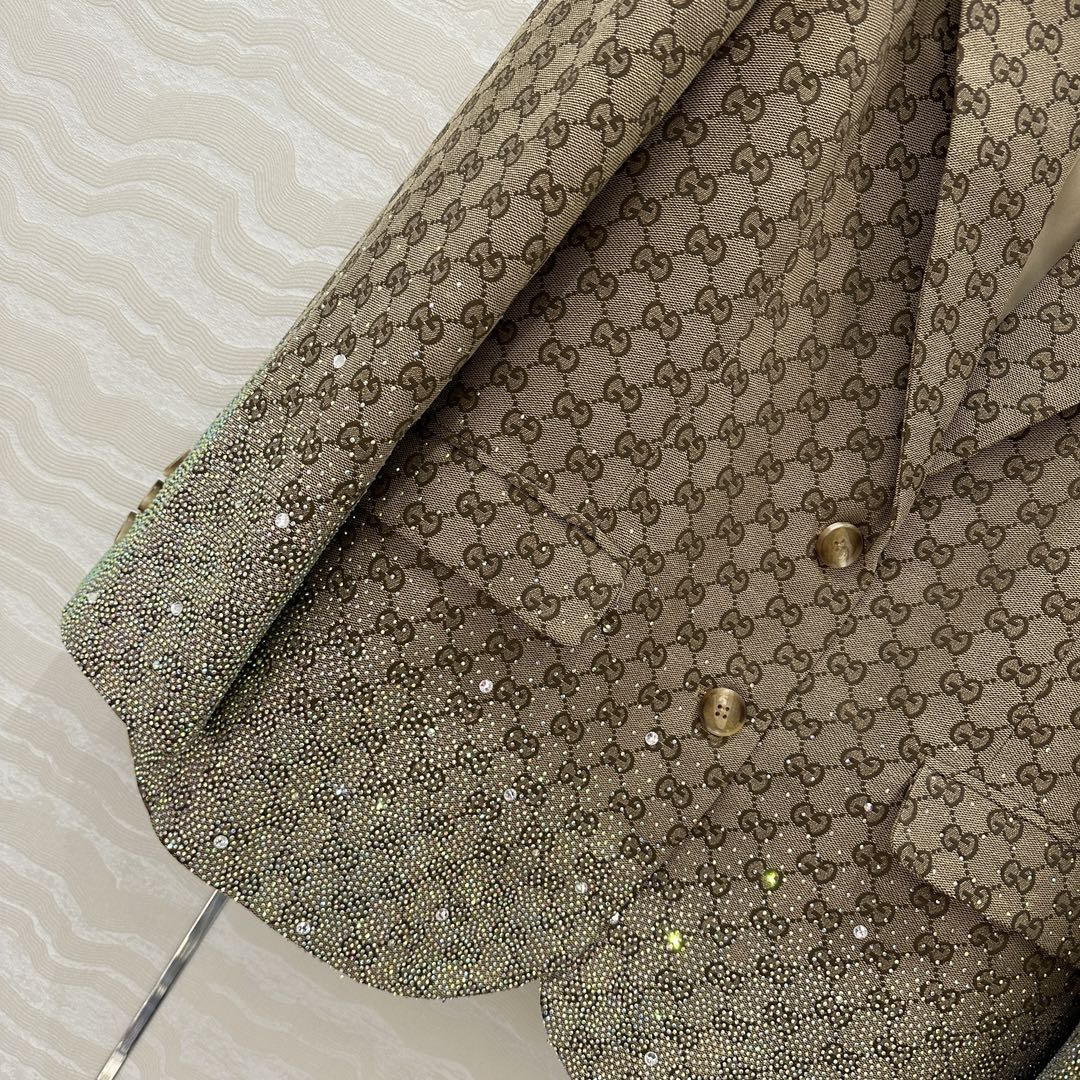GUCCI Gucci Letter Jacquard Woven Jacket Light Brown Polyester Fiber