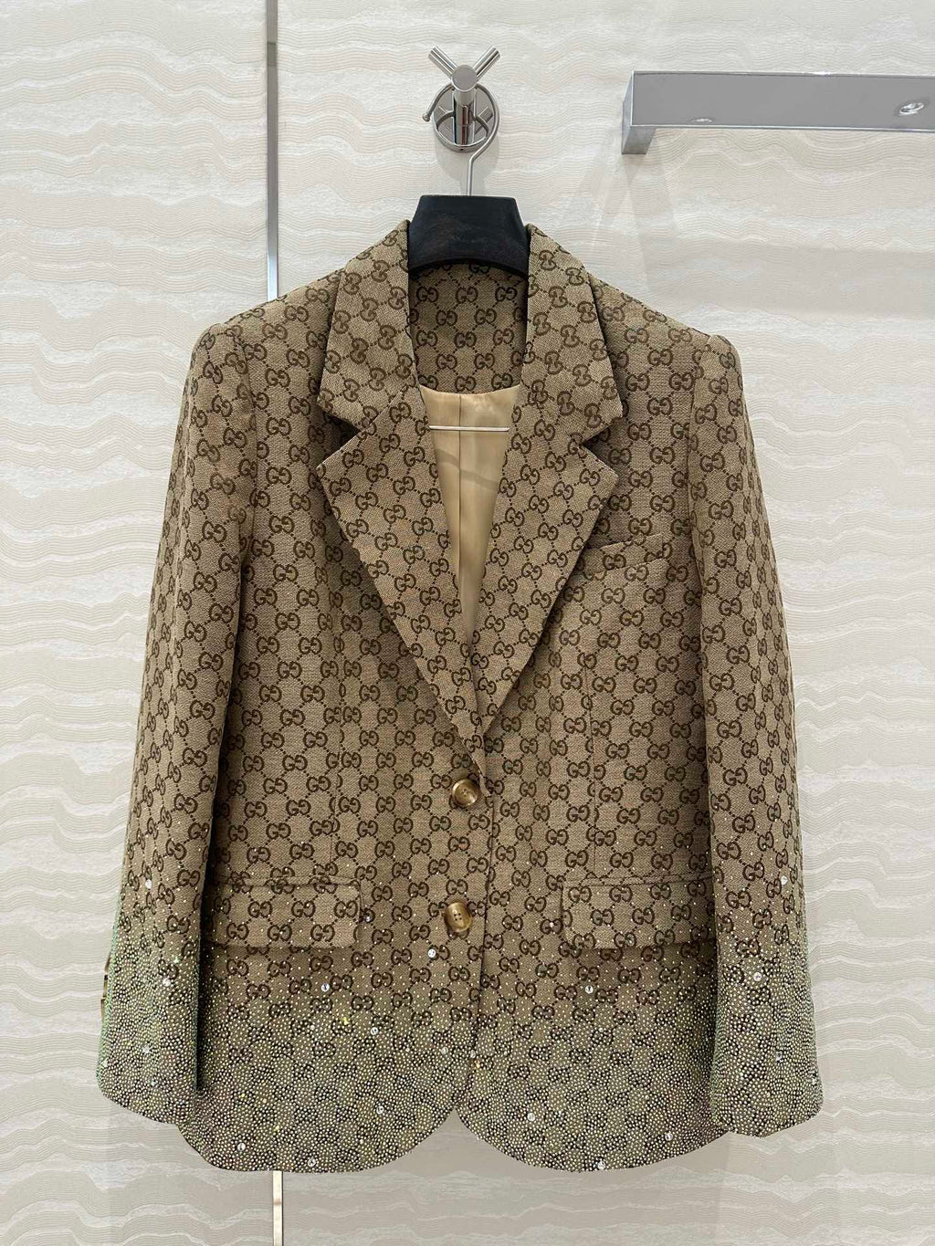 GUCCI Gucci Letter Jacquard Woven Jacket Light Brown Polyester Fiber