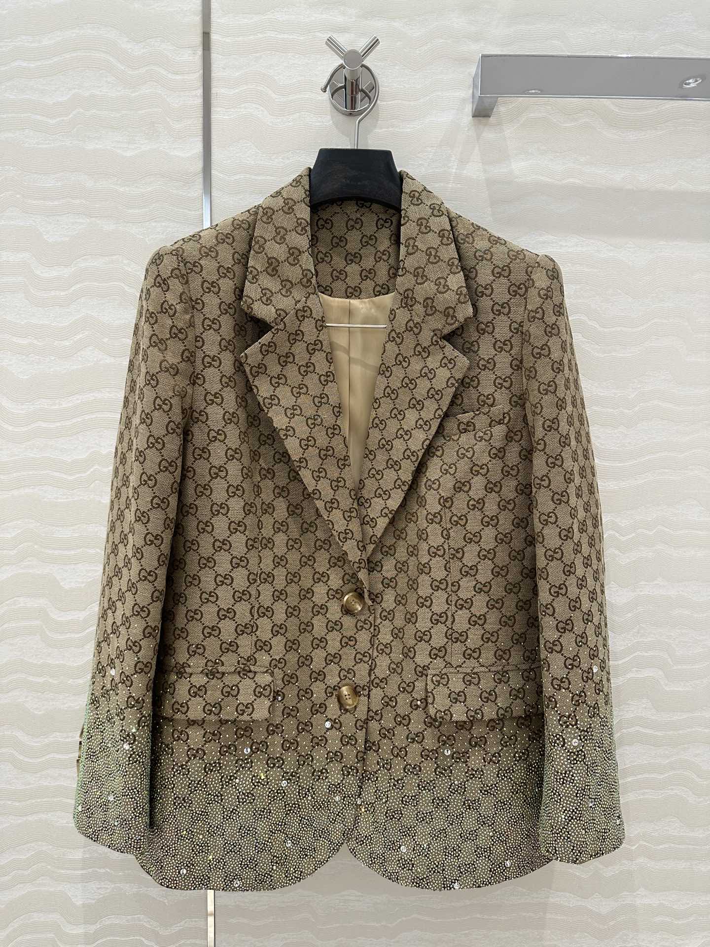GUCCI Gucci Letter Jacquard Woven Jacket Light Brown Polyester Fiber