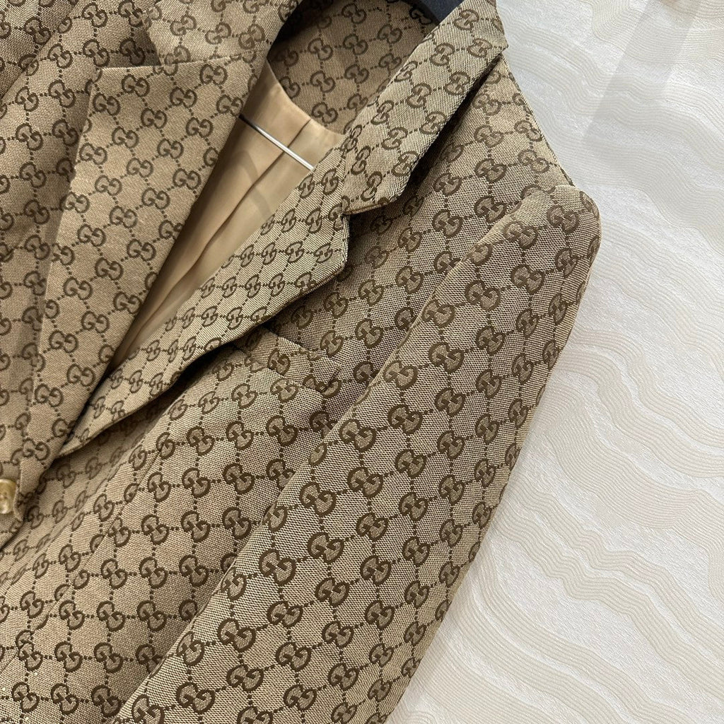 GUCCI Gucci Letter Jacquard Woven Jacket Light Brown Polyester Fiber