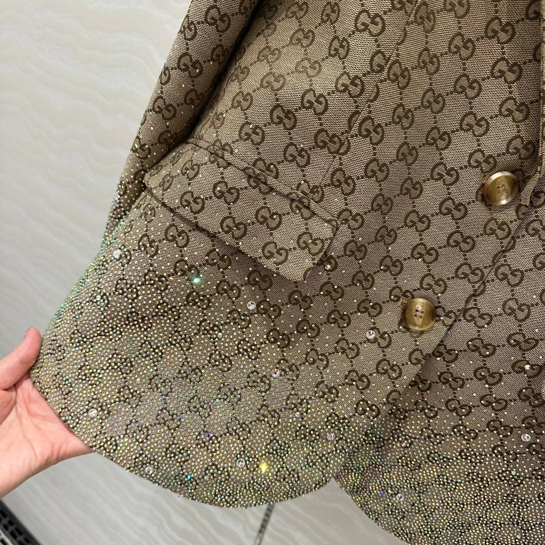 GUCCI Gucci Letter Jacquard Woven Jacket Light Brown Polyester Fiber