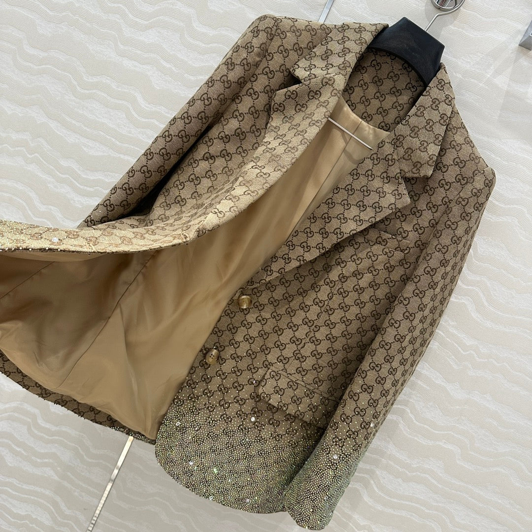 GUCCI Gucci Letter Jacquard Woven Jacket Light Brown Polyester Fiber
