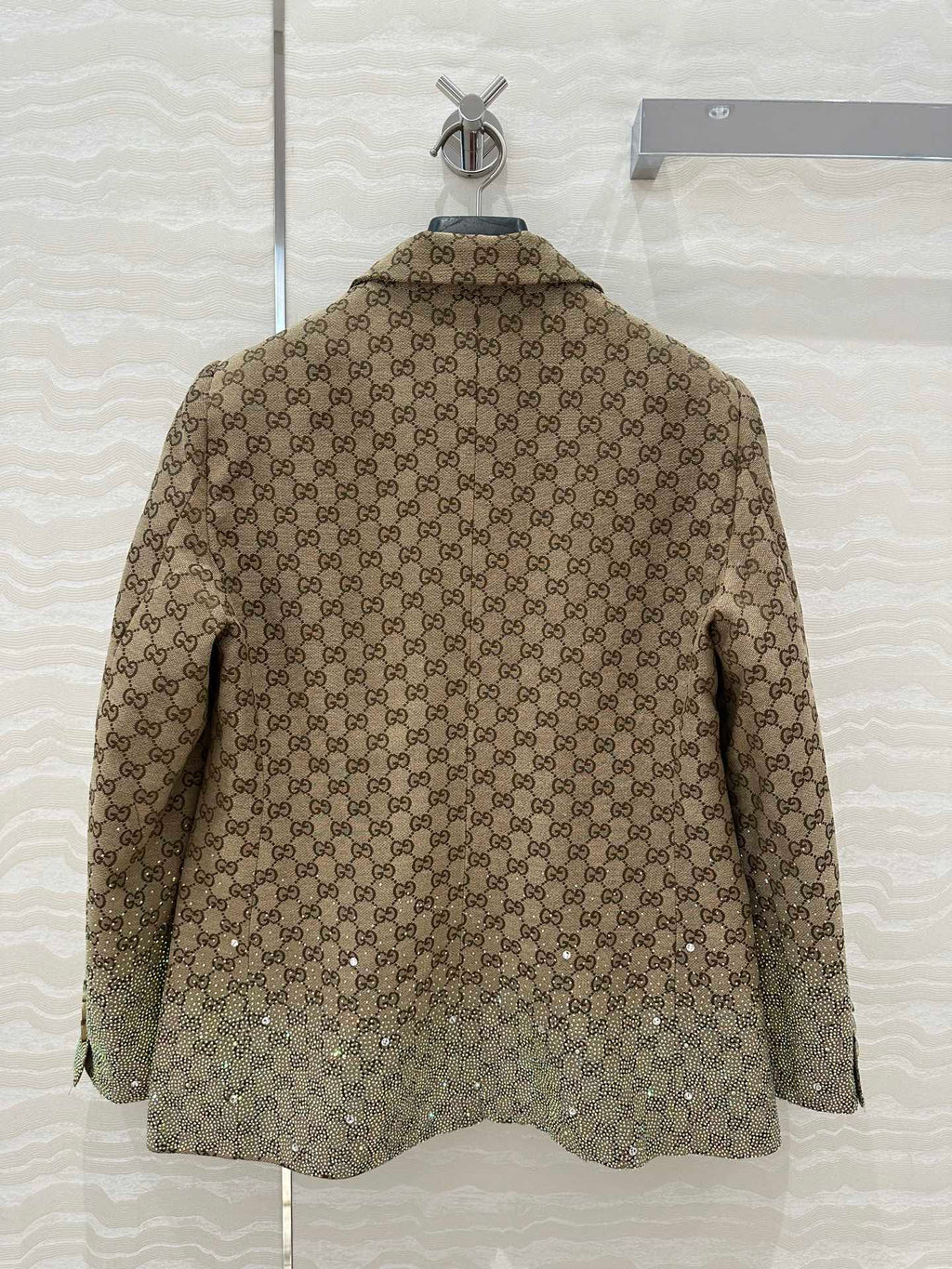 GUCCI Gucci Letter Jacquard Woven Jacket Light Brown Polyester Fiber