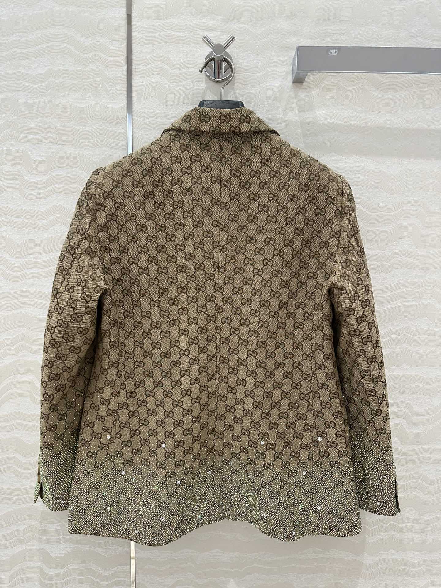 GUCCI Gucci Letter Jacquard Woven Jacket Light Brown Polyester Fiber