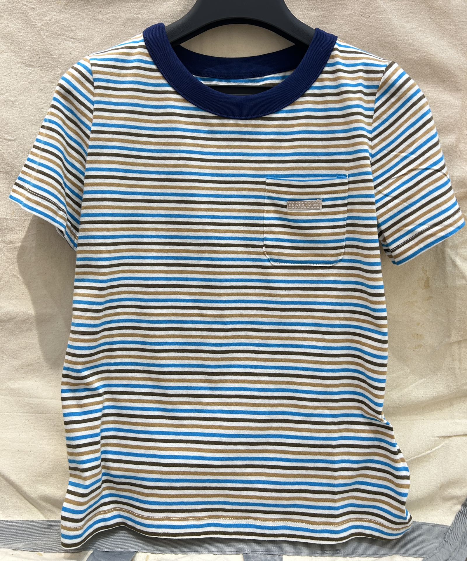 PRADA STRIPED CREW NECK TEE 25S IN COTTON 266080