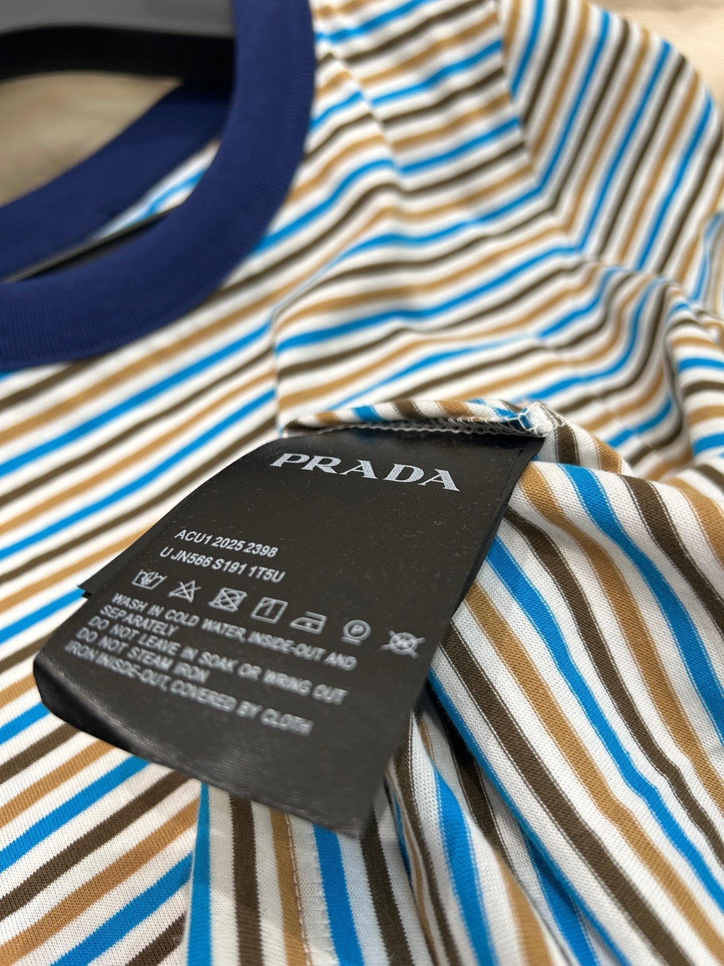 PRADA STRIPED CREW NECK TEE 25S IN COTTON 266080