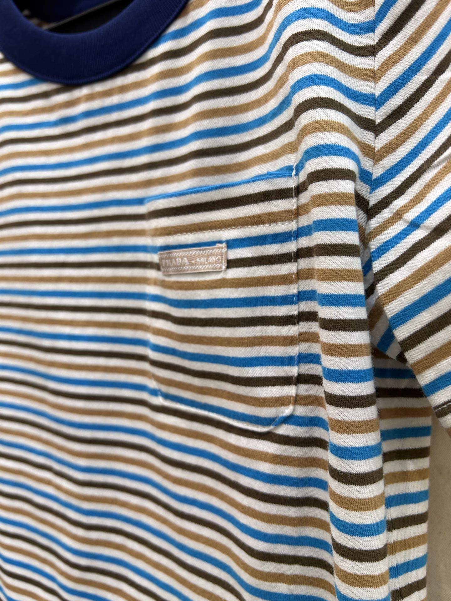PRADA STRIPED CREW NECK TEE 25S IN COTTON 266080