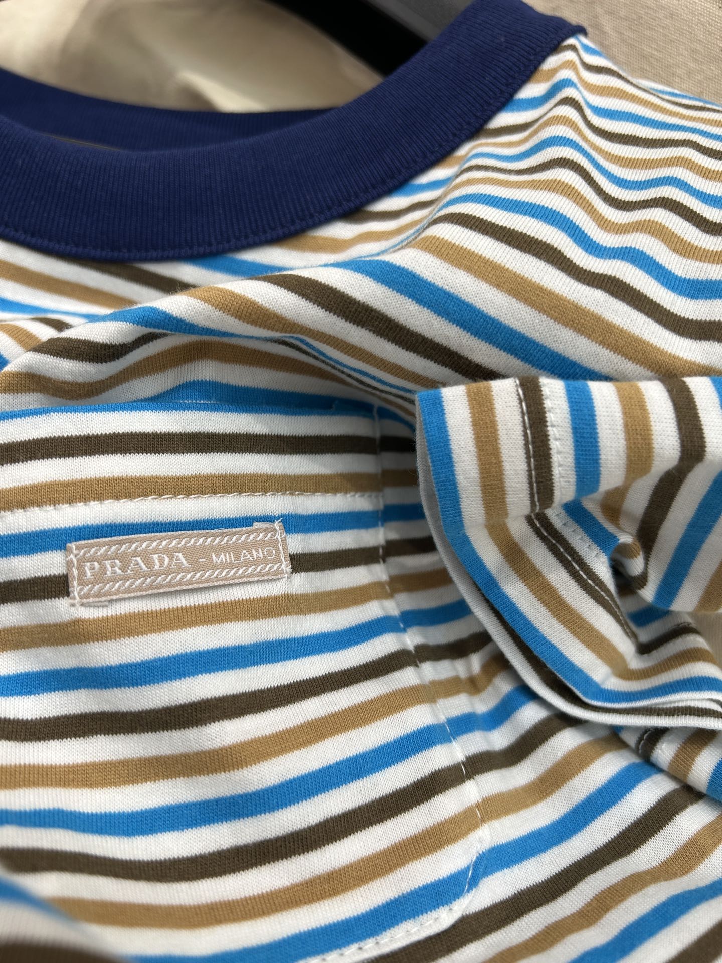 PRADA STRIPED CREW NECK TEE 25S IN COTTON 266080