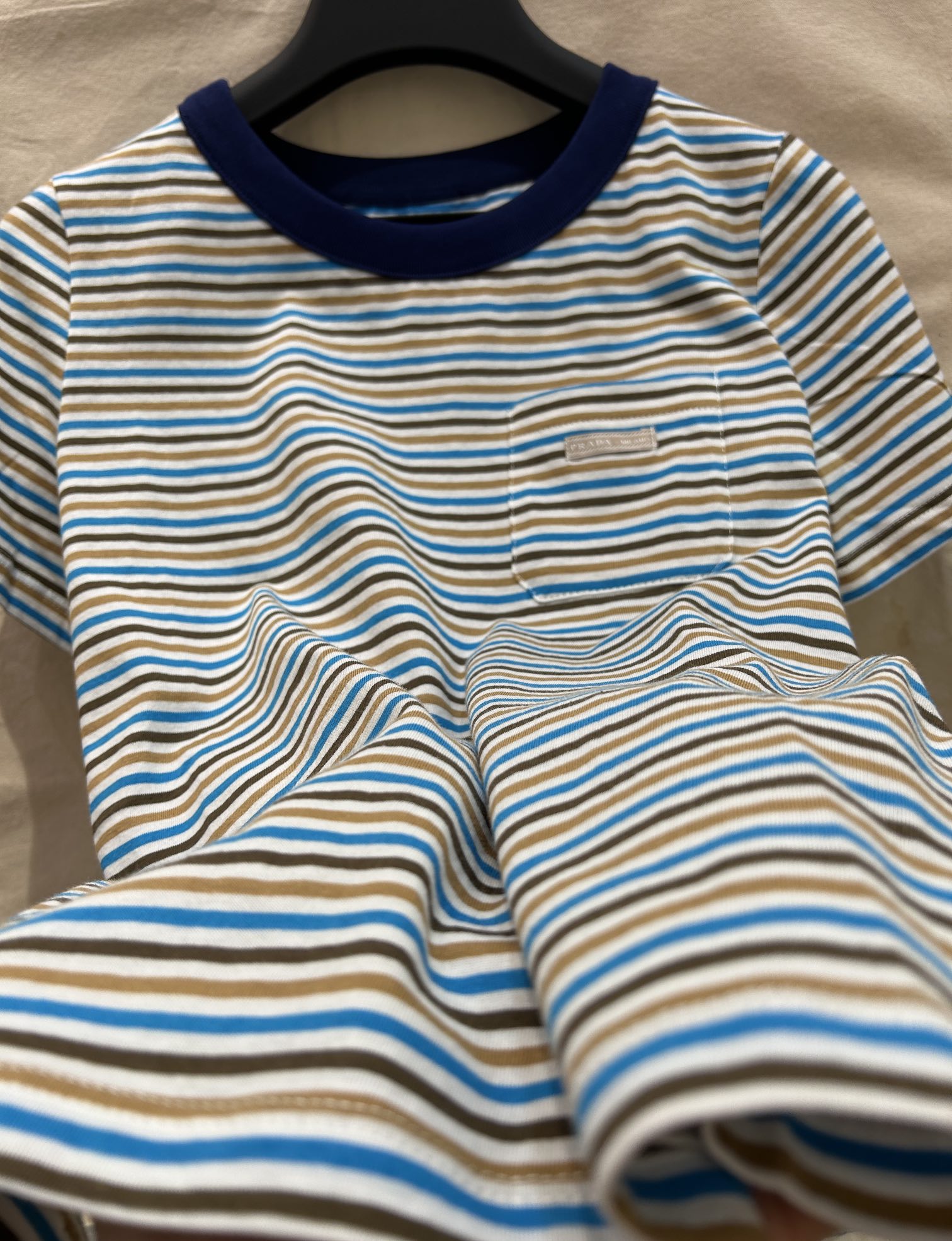 PRADA STRIPED CREW NECK TEE 25S IN COTTON 266080
