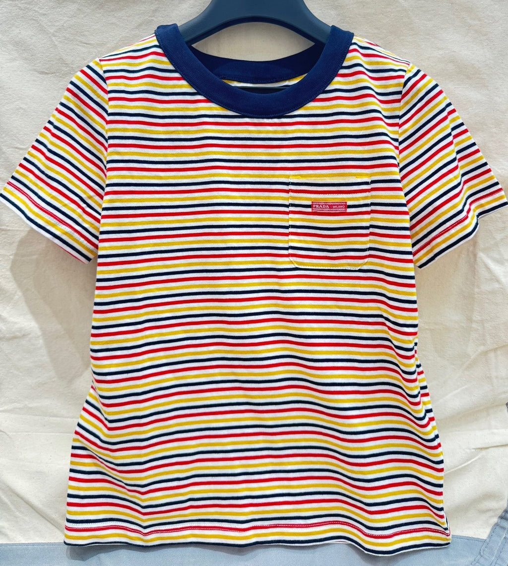 PRADA STRIPED CREW NECK TEE 25S IN COTTON 266086