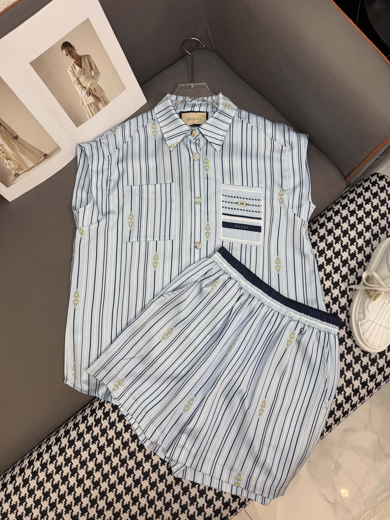GUCCI GUCC SHIRT JACKET AND SHORTS SET 25S IN ACETATE 266681